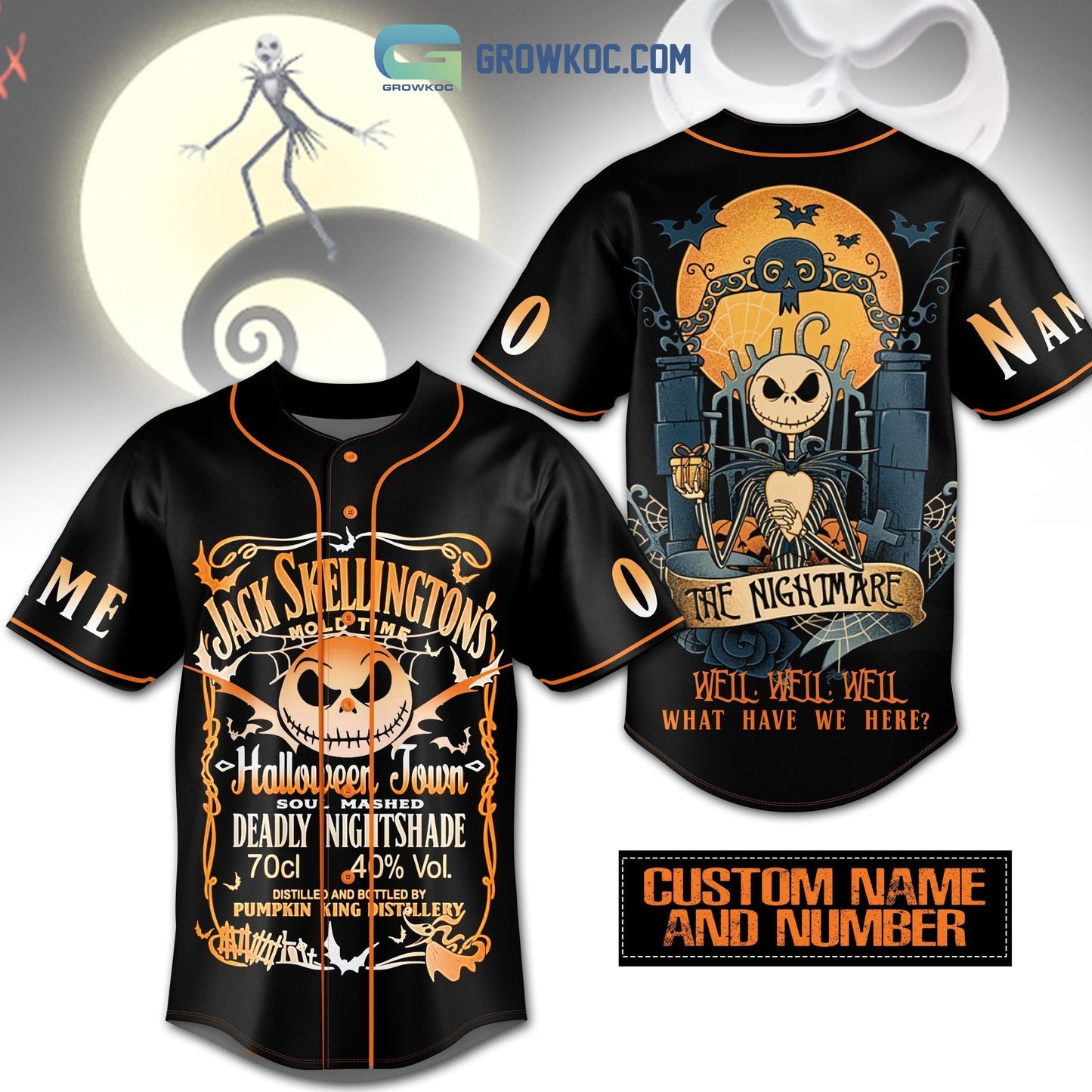 Jack Skellingtons The Nightmare Halloween Town Personalized Baseball Jersey Unisex T-shirt, Sweatshirt, Hoodie, Long Sleeve Tee - T-Shirt, Sweatshirt, Hoodie