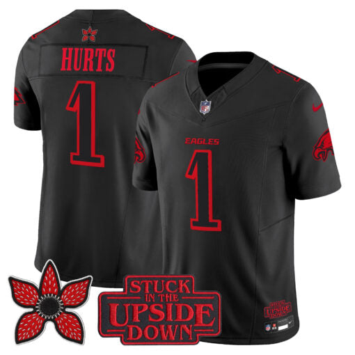 Jalen Hurts Philadelphia Eagles Stranger Things Edition Jersey - Black football jersey product view 1