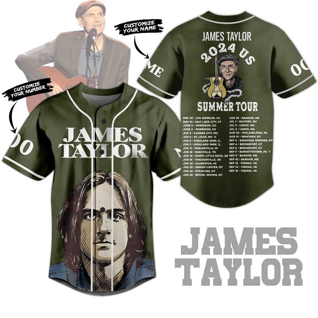 James Taylor 2024 US Summer Tour Custom Baseball Jersey Unisex T-shirt, Sweatshirt, Hoodie, Long Sleeve Tee - T-Shirt, Sweatshirt, Hoodie
