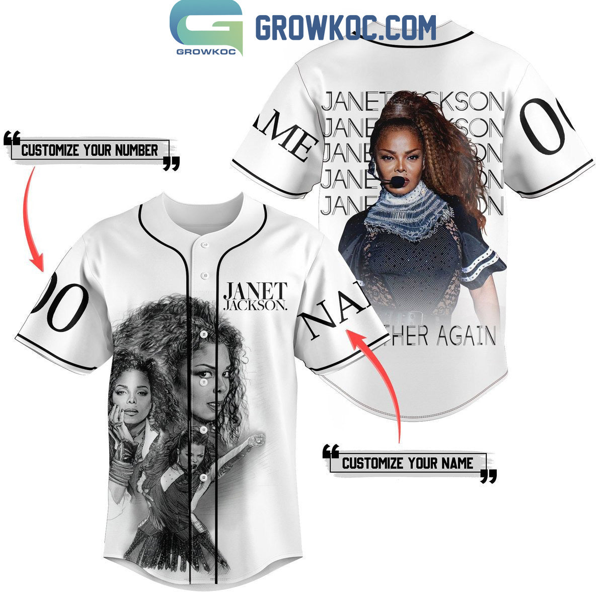 Janet Jackson Together Again Personalized Baseball Jersey White Version Unisex T-shirt, Sweatshirt, Hoodie, Long Sleeve Tee - T-Shirt, Sweatshirt, Hoodie