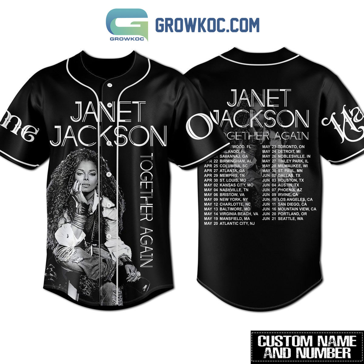 Janet Jackson Together Again Personalized Black Design Baseball Jersey Unisex T-shirt, Sweatshirt, Hoodie, Long Sleeve Tee - T-Shirt, Sweatshirt, Hoodie