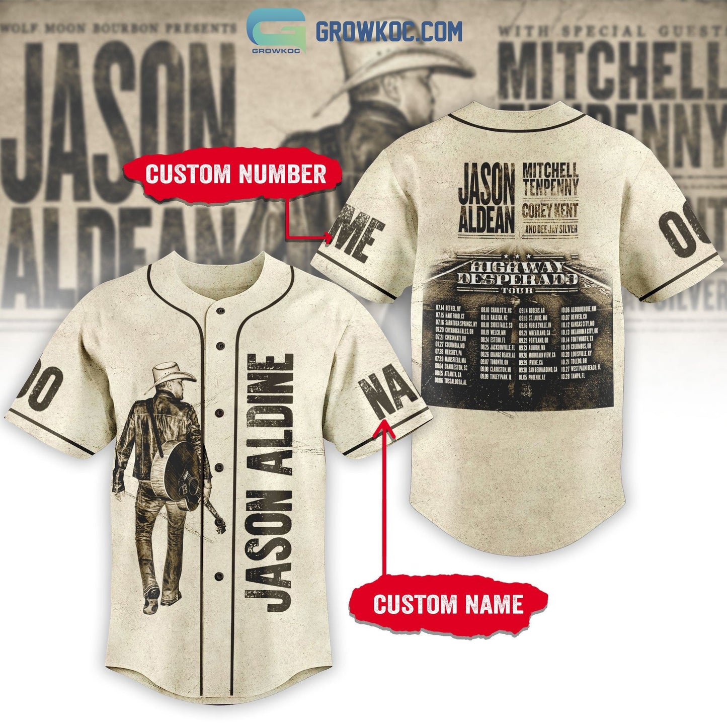 Jason Aldean Mitchell Tenpenny Highway Desperado Tour Personalized Baseball Jersey Unisex T-shirt, Sweatshirt, Hoodie, Long Sleeve Tee - T-Shirt, Sweatshirt, Hoodie