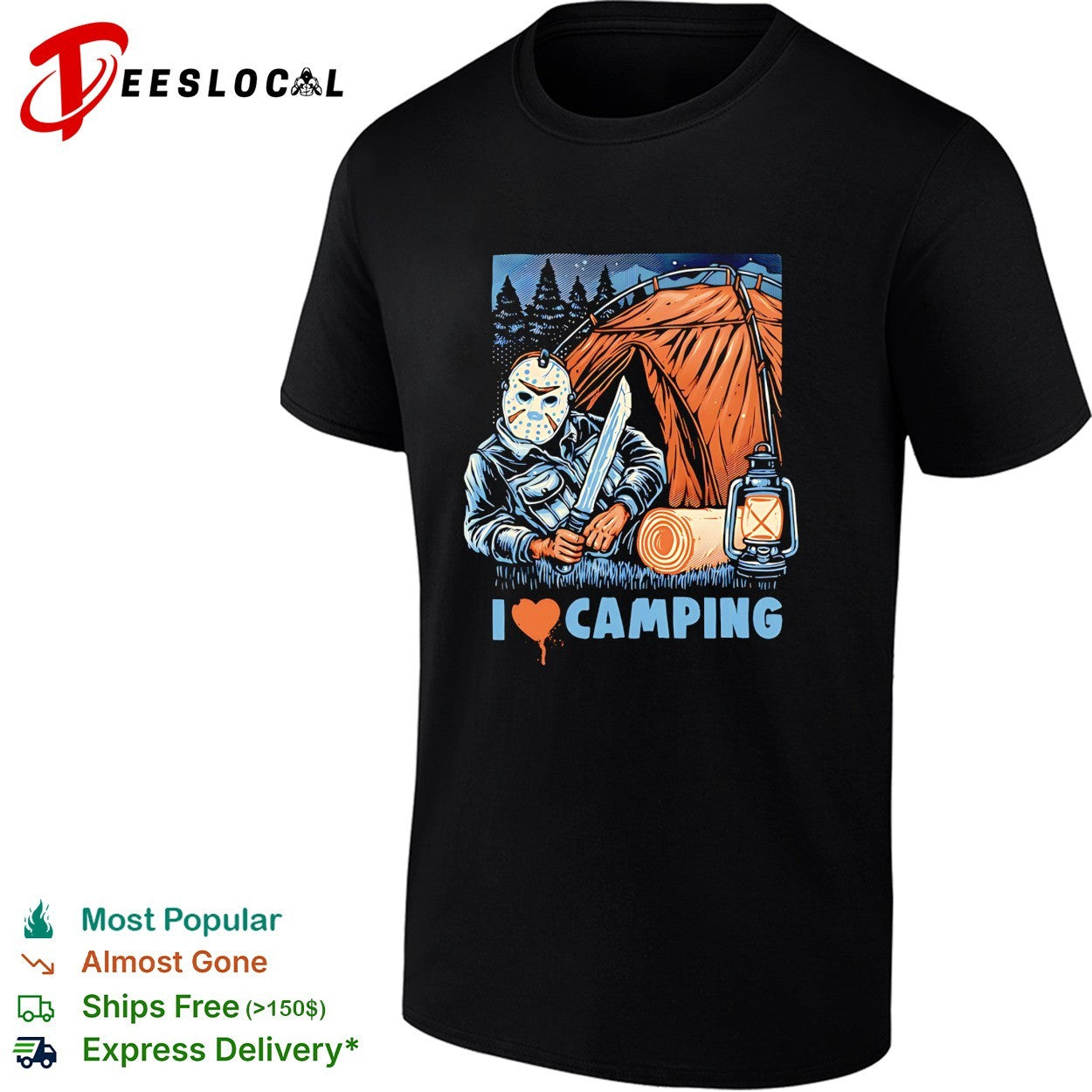 Jason Voorhees holding knife I love camping shirt Unisex T-shirt, Sweatshirt, Hoodie, Long Sleeve Tee - T-Shirt, Sweatshirt, Hoodie