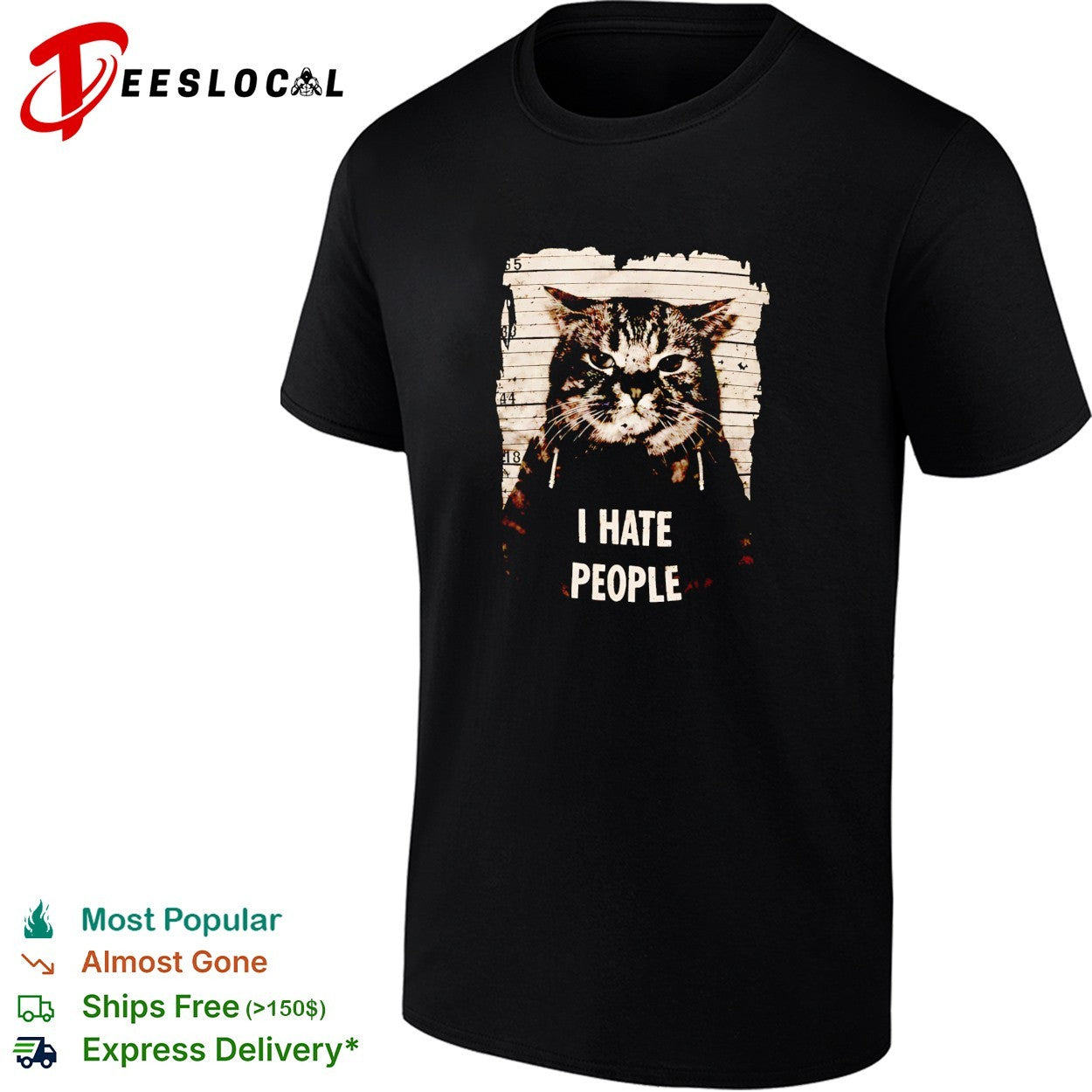 Jeff Satur wearing cat mugshot I hate p[eople shirt Unisex T-shirt, Sweatshirt, Hoodie, Long Sleeve Tee - T-Shirt, Sweatshirt, Hoodie
