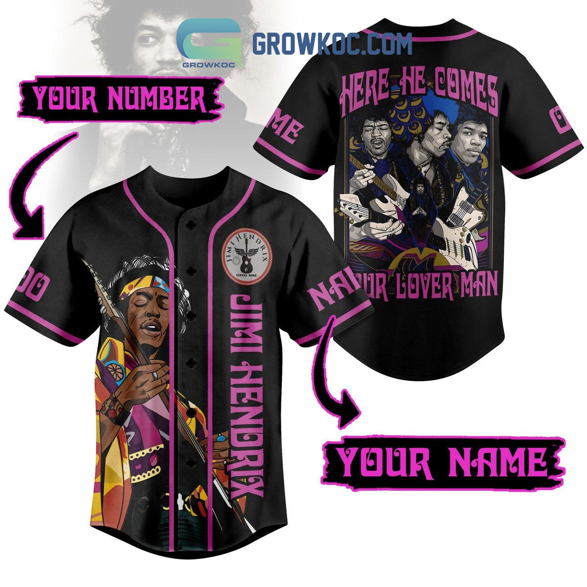 Jimi Hendrix Our Lover Man Personalized Baseball Jersey Unisex T-shirt, Sweatshirt, Hoodie, Long Sleeve Tee - T-Shirt, Sweatshirt, Hoodie