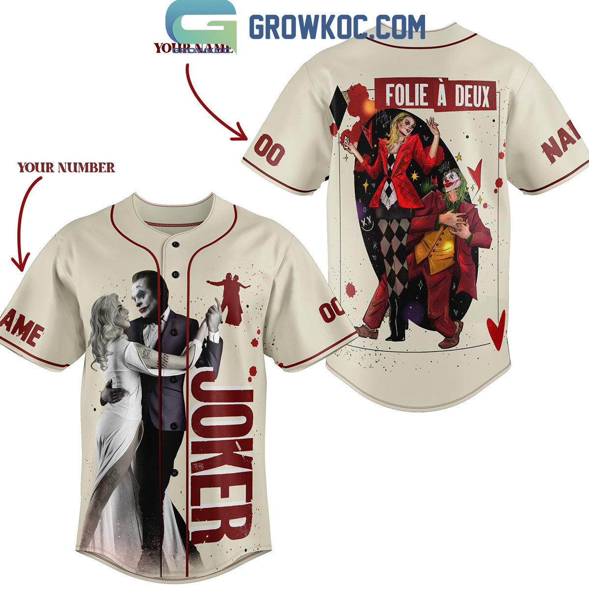 Joker Folie A Deux The Movie Lady Gaga Joaquin Phoenix Personalized Baseball Jersey Unisex T-shirt, Sweatshirt, Hoodie, Long Sleeve Tee - T-Shirt, Sweatshirt, Hoodie
