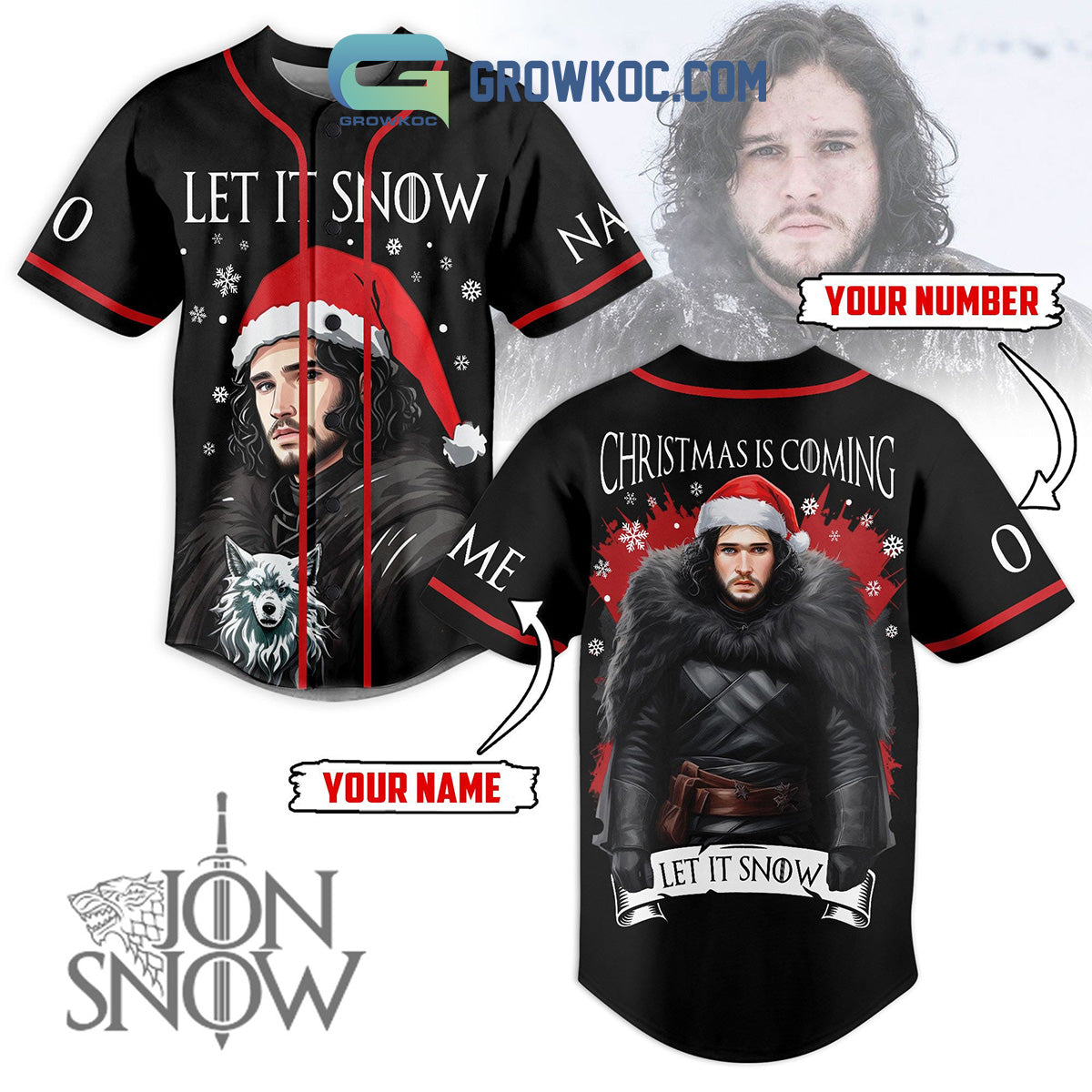 Jon Snow Christmas Is Coming Let It Snow Personalized Baseball Jersey Unisex T-shirt, Sweatshirt, Hoodie, Long Sleeve Tee - T-Shirt, Sweatshirt, Hoodie