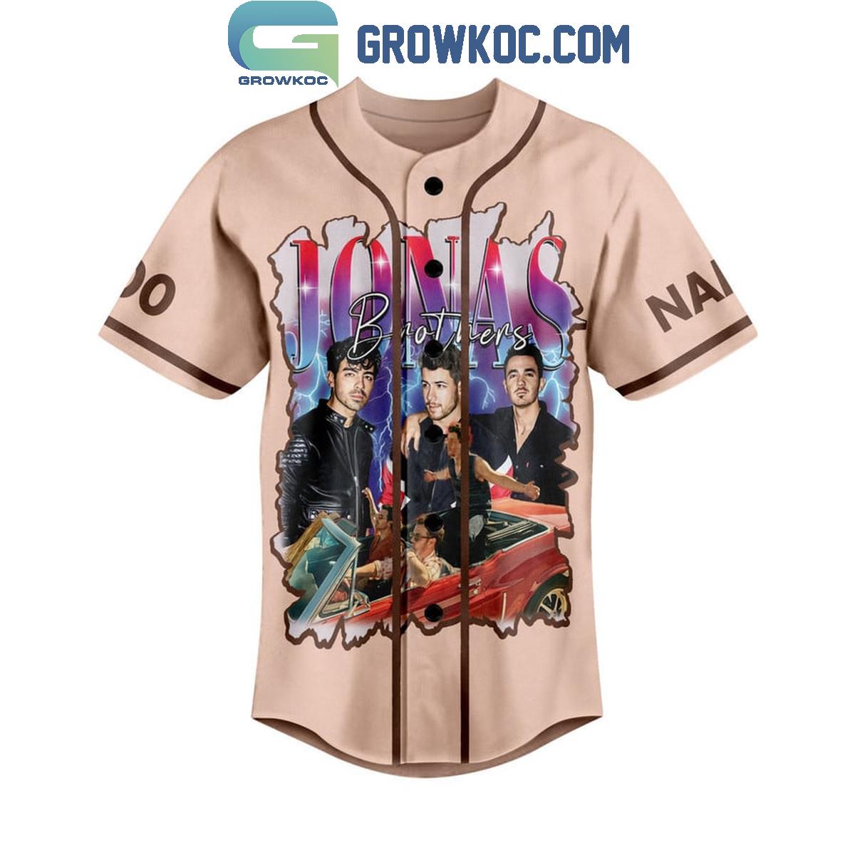 Jonas Brothers Five Albums One Night Personalized Baseball Jersey Sand Unisex T-shirt, Sweatshirt, Hoodie, Long Sleeve Tee - T-Shirt, Sweatshirt, Hoodie