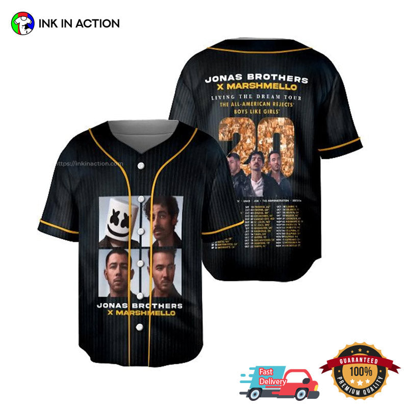 Jonas Brothers X Marshmello Tour 2025 Dates Baseball Jersey Unisex T-shirt, Sweatshirt, Hoodie, Long Sleeve Tee - T-Shirt, Sweatshirt, Hoodie