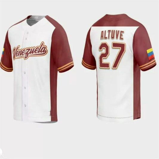 #27 Jose Altuve Venezuela Baseball 2023 World Baseball Classic Replica Jersey ¨C White Stitches Baseball Jerseys baseball jersey product view 1