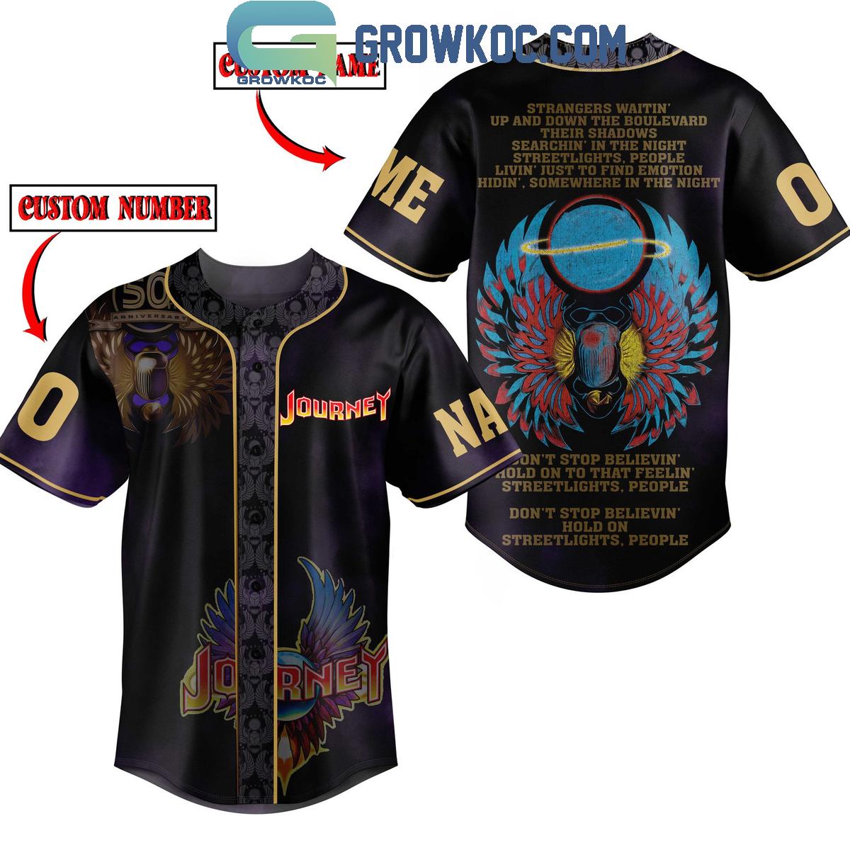 Journey Strangers Waitin Up And Down Fan Personalized Baseball Jersey Unisex T-shirt, Sweatshirt, Hoodie, Long Sleeve Tee - T-Shirt, Sweatshirt, Hoodie
