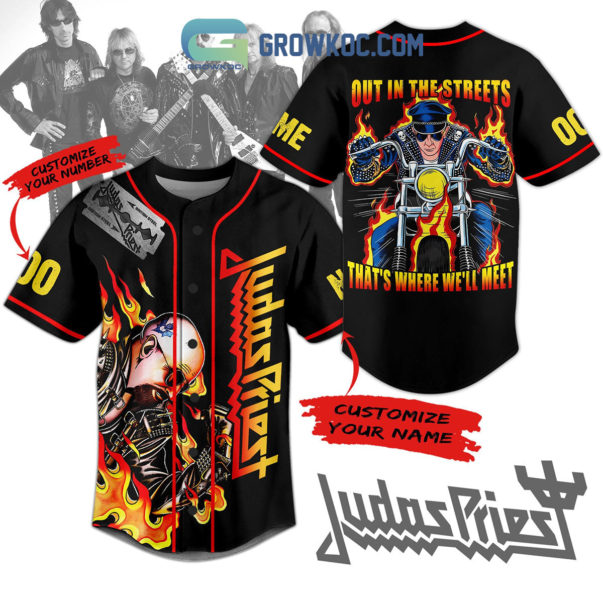 Judas Priest Out In The Streets Thats Where Well Meet Personalized Baseball Jersey Unisex T-shirt, Sweatshirt, Hoodie, Long Sleeve Tee - T-Shirt, Sweatshirt, Hoodie
