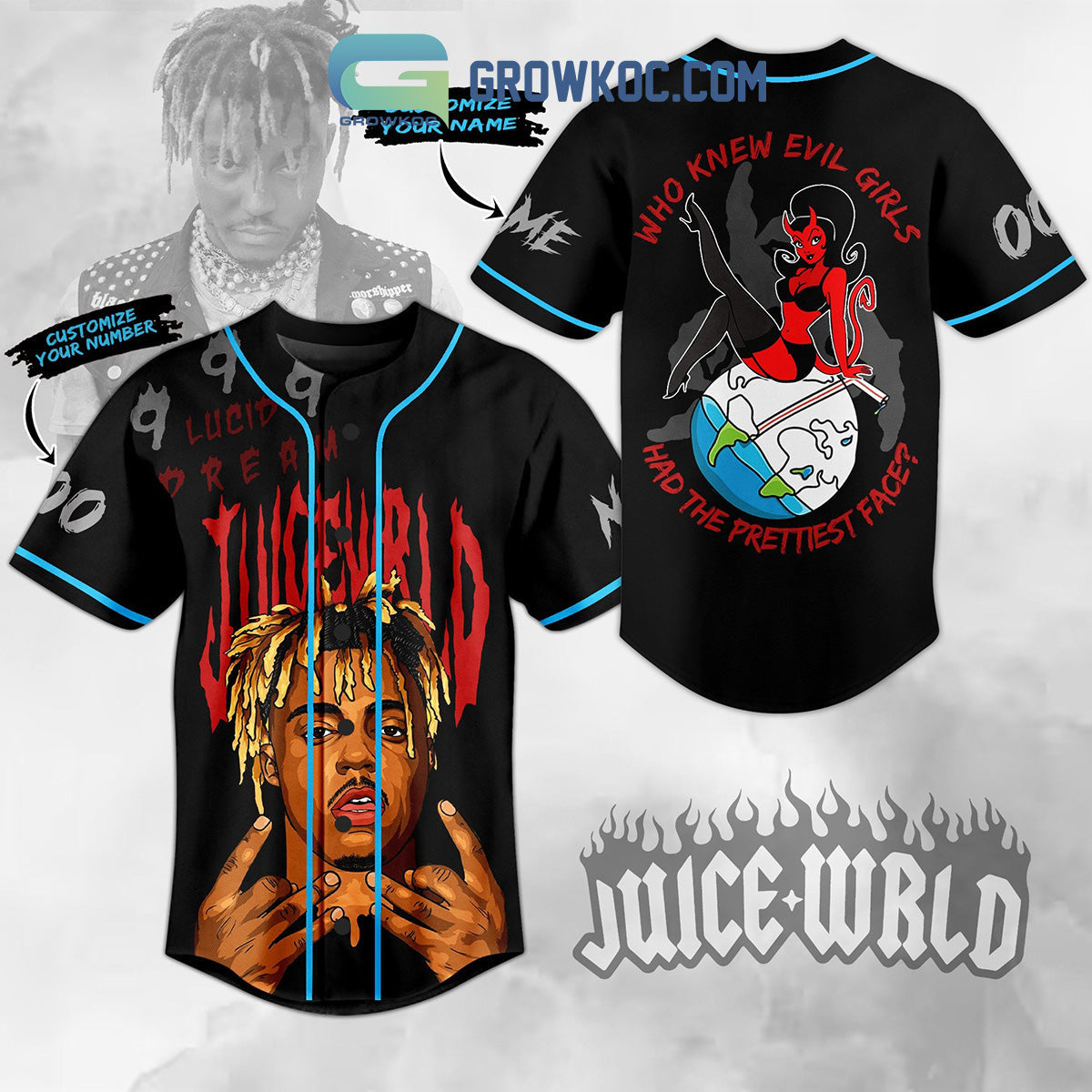 Juice WRLD Who Knew Evil Girls Had The Prettiest Face Personalized Baseball Jersey Unisex T-shirt, Sweatshirt, Hoodie, Long Sleeve Tee - T-Shirt, Sweatshirt, Hoodie