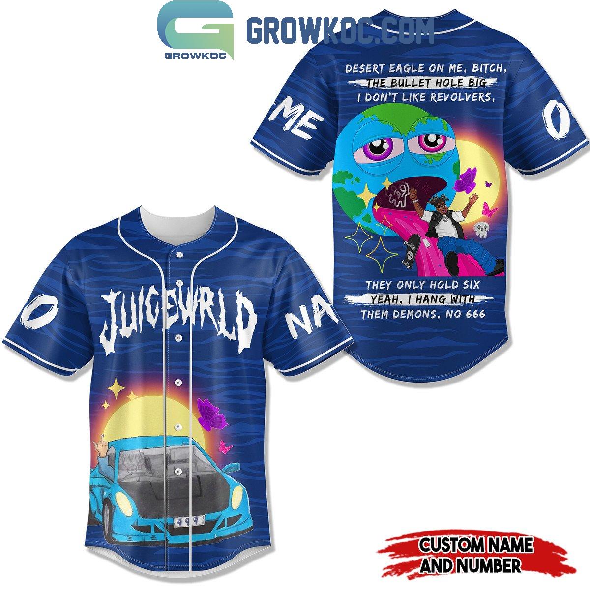 Juice Wrld Desert Eagle On Me Bitch Personalized Baseball Jersey Unisex T-shirt, Sweatshirt, Hoodie, Long Sleeve Tee - T-Shirt, Sweatshirt, Hoodie