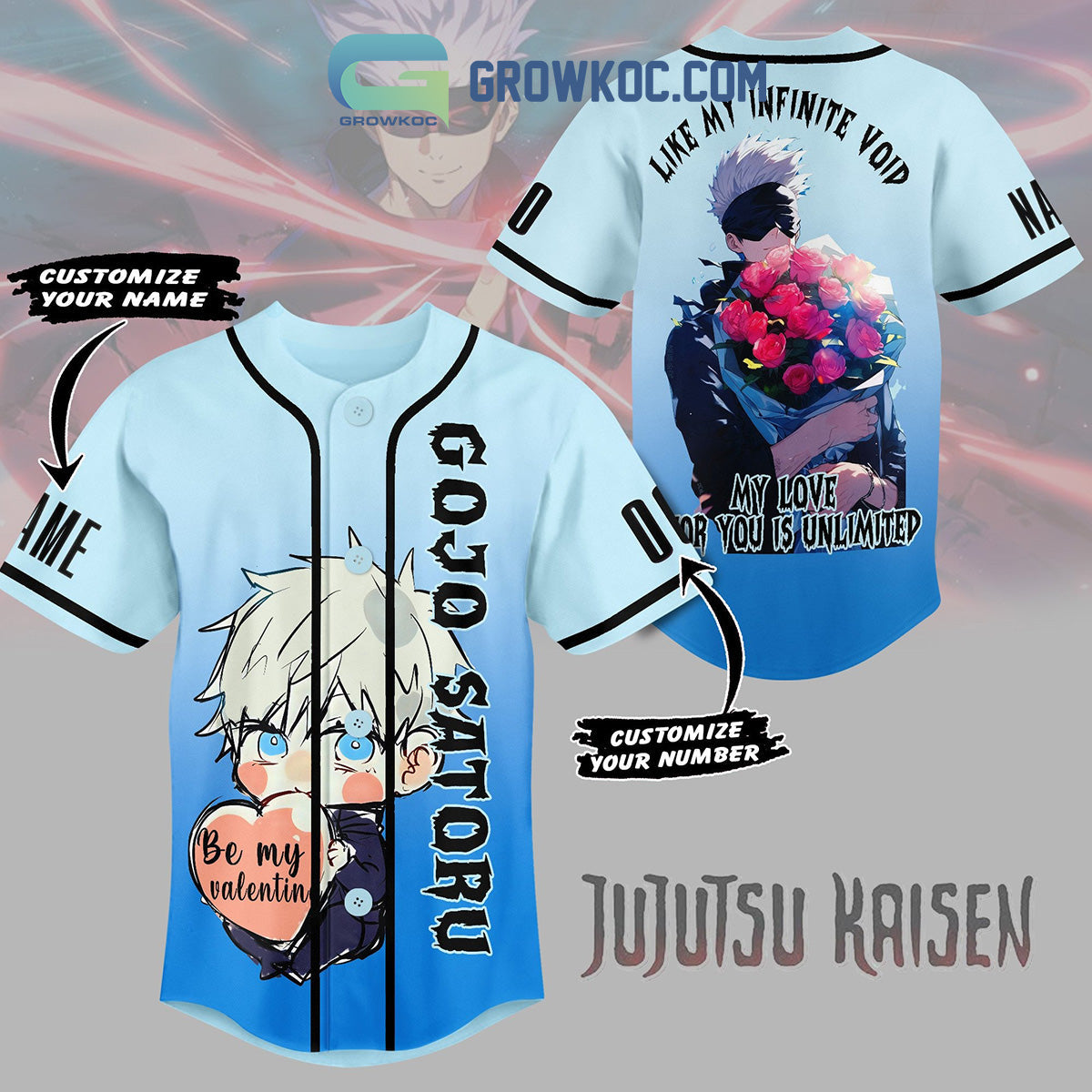 Jujutsu Kaisen Satoru Gojo Be My Valentine Personalized Baseball Jersey Unisex T-shirt, Sweatshirt, Hoodie, Long Sleeve Tee - T-Shirt, Sweatshirt, Hoodie