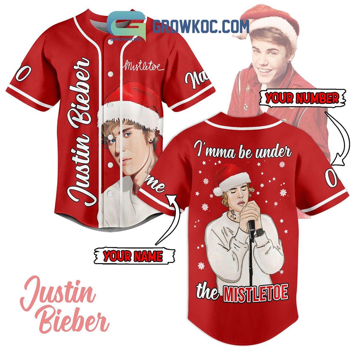 Justin Bieber Imma Be Under The Mistletoe Christmas Personalized Baseball Jersey Unisex T-shirt, Sweatshirt, Hoodie, Long Sleeve Tee - T-Shirt, Sweatshirt, Hoodie