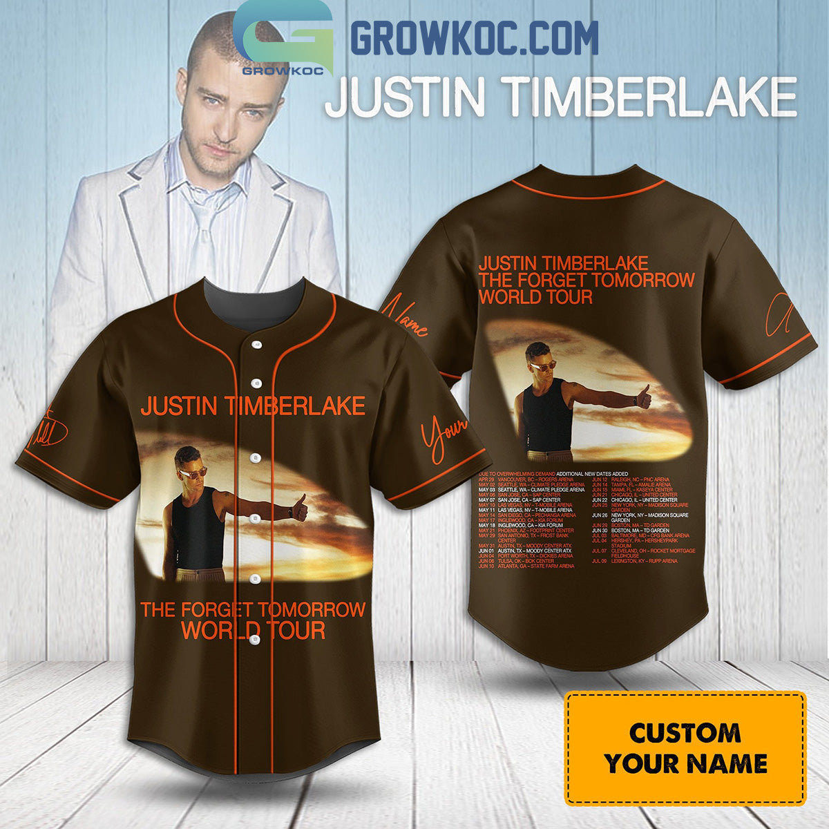 Justin Timberlake The Forget Tomorrow World Tour 2024 Personalized Baseball Jersey Unisex T-shirt, Sweatshirt, Hoodie, Long Sleeve Tee - T-Shirt, Sweatshirt, Hoodie