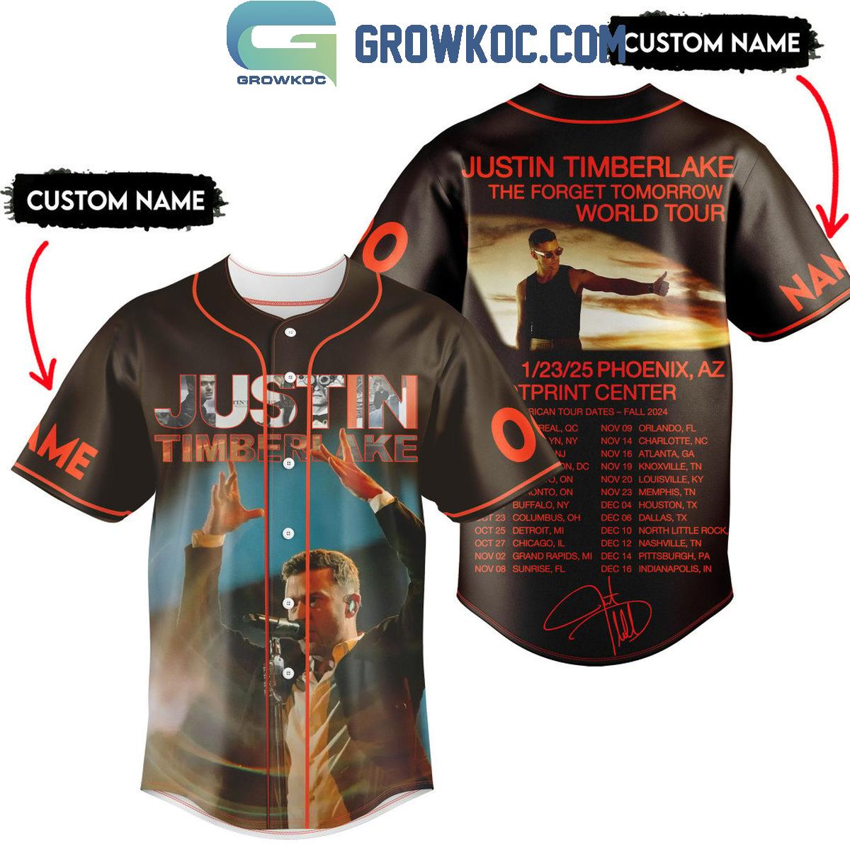 Justin Timberlake The Forget Tomorrow World Tour 2025 Personalized Baseball Jersey Unisex T-shirt, Sweatshirt, Hoodie, Long Sleeve Tee - T-Shirt, Sweatshirt, Hoodie