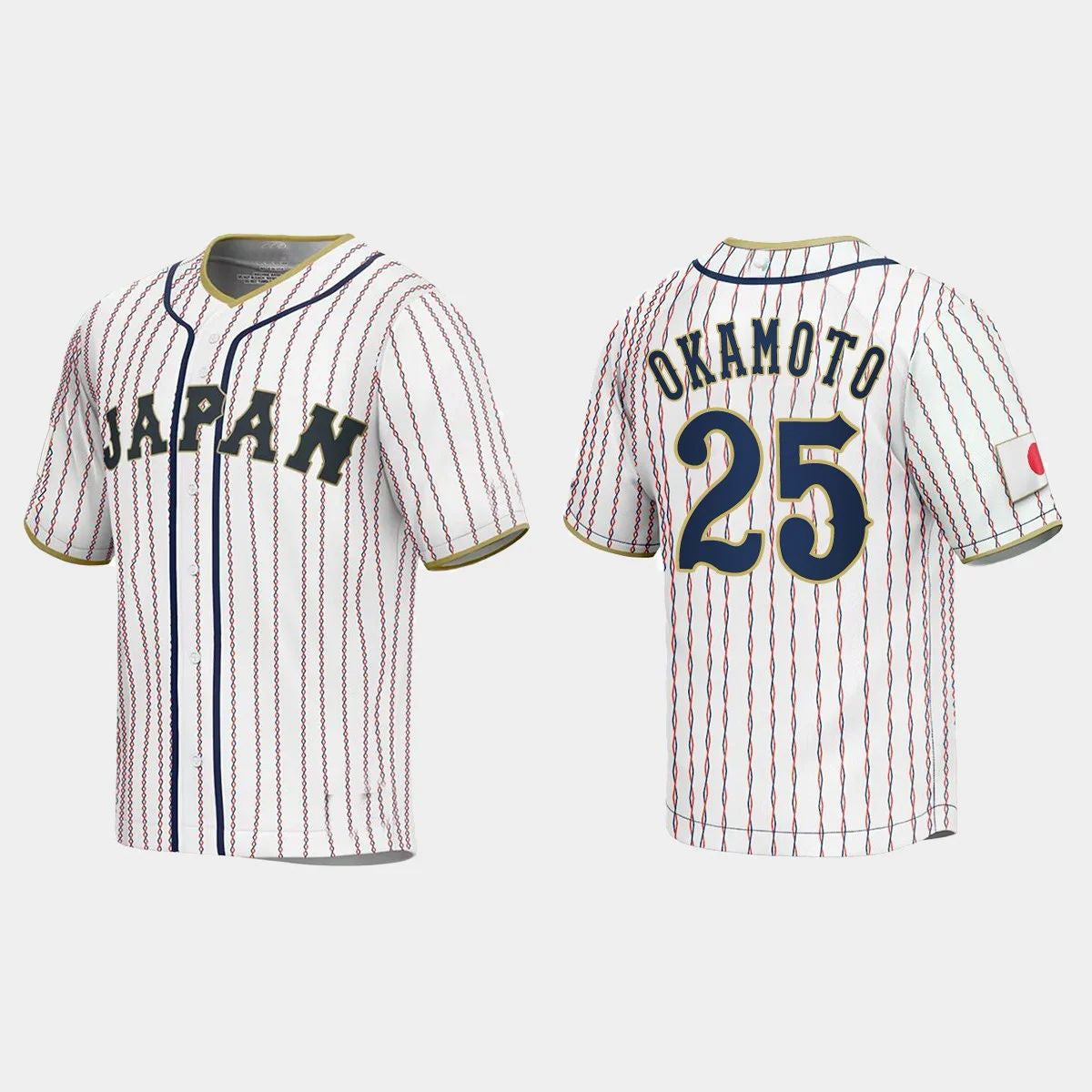 #25 KAZUMA OKAMOTO JAPAN BASEBALL 2023 WORLD BASEBALL CLASSIC JERSEY ¨C WHITE Stitches Baseball Jerseys baseball jersey product view 1