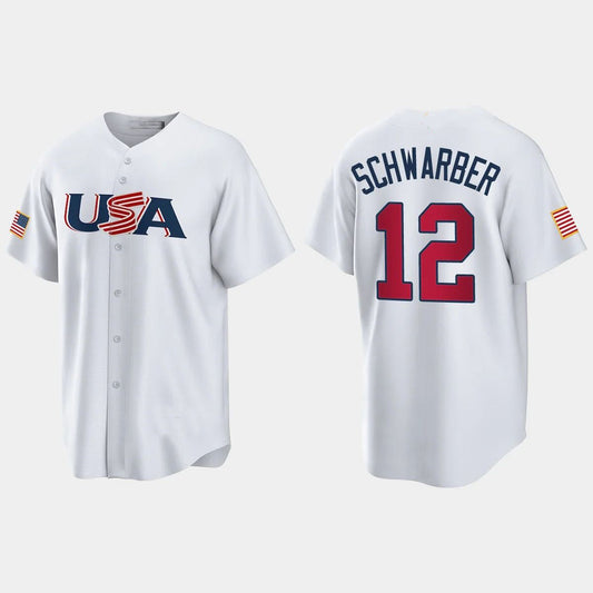 #12 KYLE SCHWARBER PHILADELPHIA PHILLIES 2023 WORLD BASEBALL CLASSIC USA REPLICA JERSEY ¨C WHITE Stitches Baseball Jerseys baseball jersey product view 1