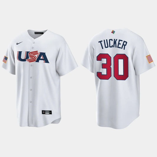#30 KYLE TUCKER HOUSTON ASTROS 2023 WORLD BASEBALL CLASSIC USA REPLICA JERSEY ?¡ìC WHITE Stitches Baseball Jerseys baseball jersey product view 1