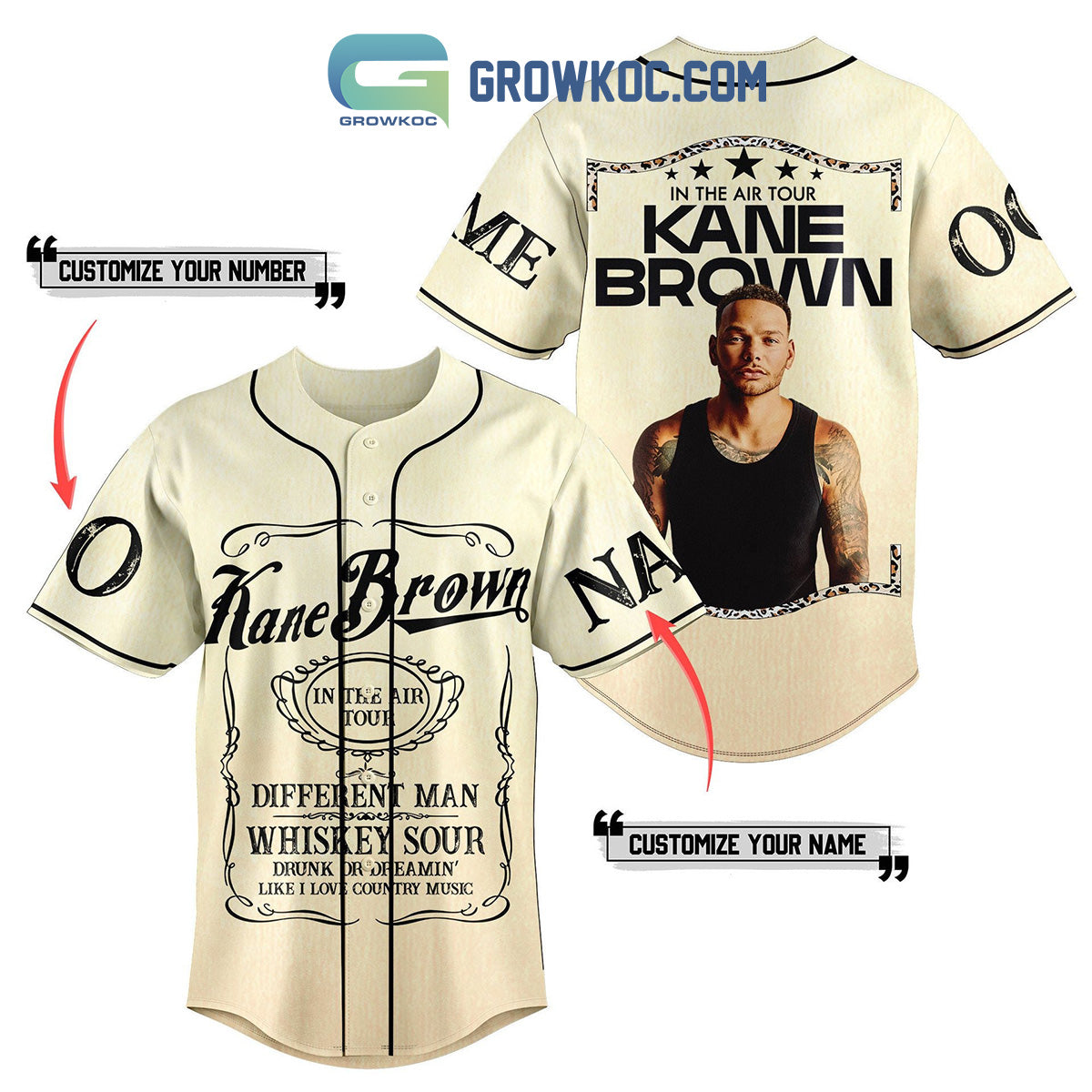 Kane Brown In The Air Tour Beige Personalized Baseball Jersey Unisex T-shirt, Sweatshirt, Hoodie, Long Sleeve Tee - T-Shirt, Sweatshirt, Hoodie