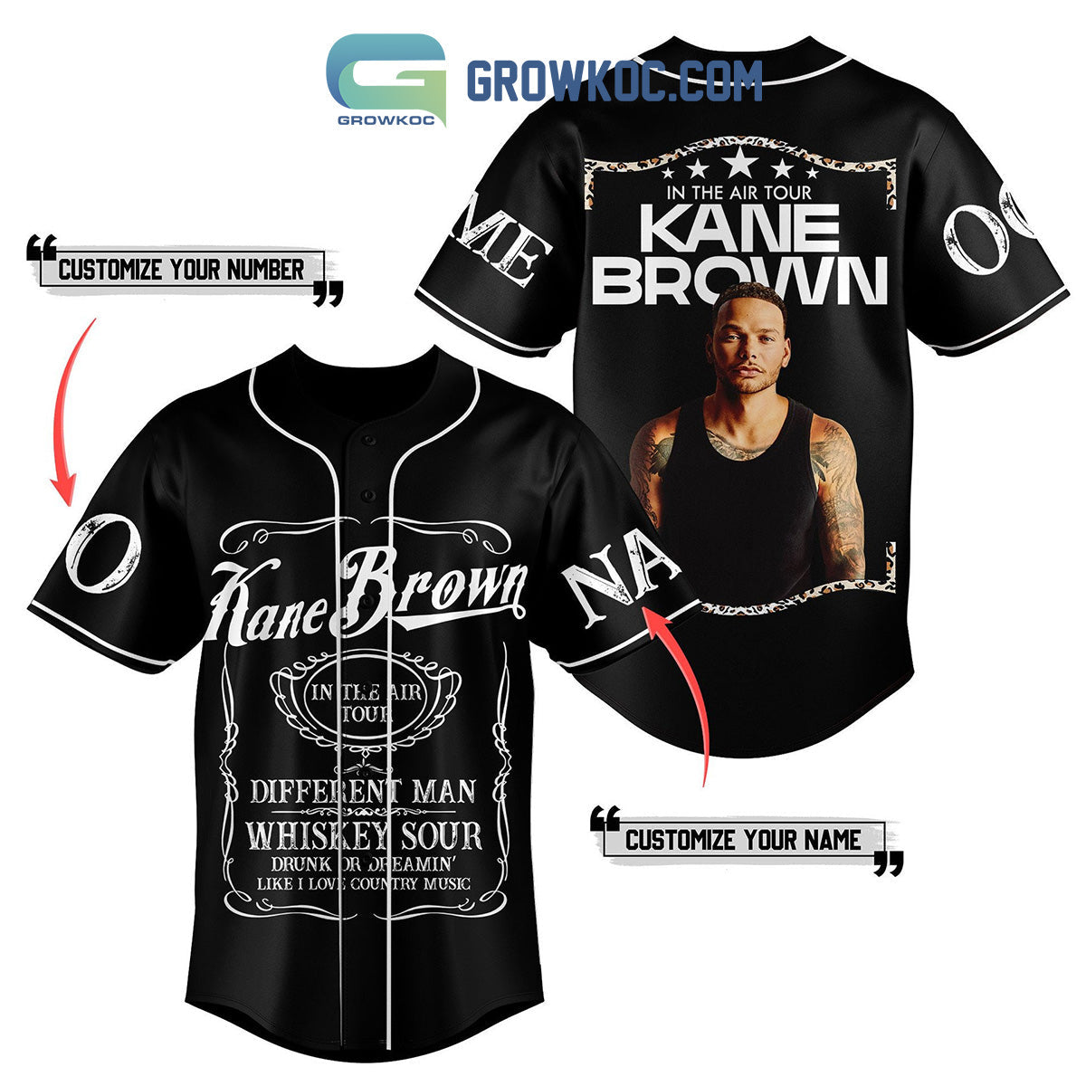 Kane Brown In The Air Tour Black Personalized Baseball Jersey Unisex T-shirt, Sweatshirt, Hoodie, Long Sleeve Tee - T-Shirt, Sweatshirt, Hoodie