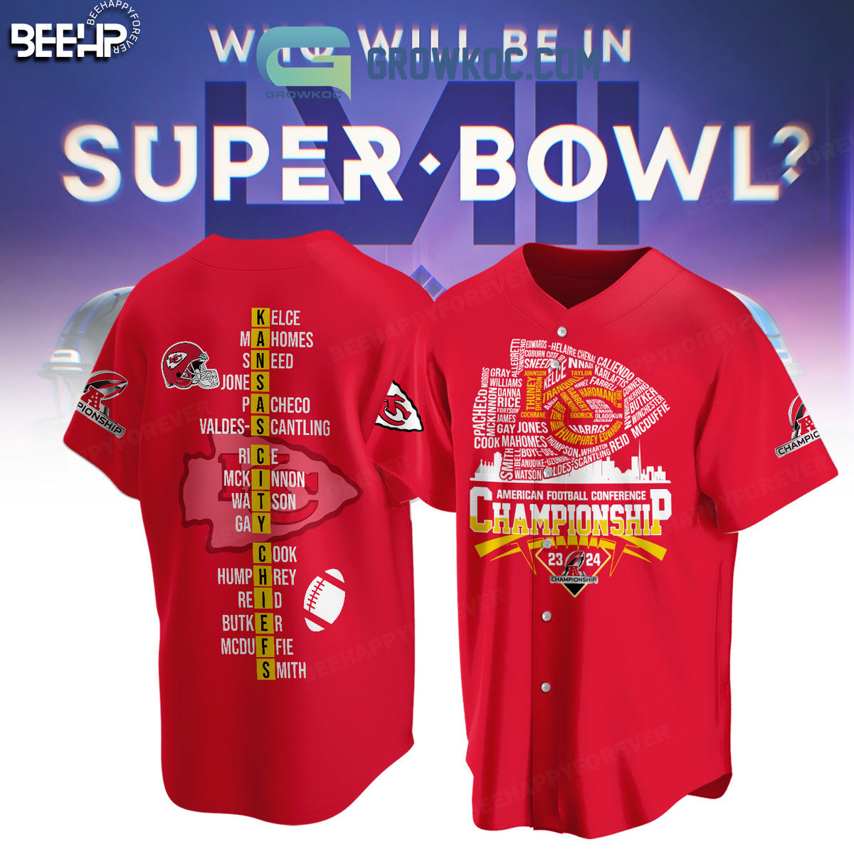 Kansas City Chiefs AFC Champions 2023 2024 Baseball Jersey Unisex T-shirt, Sweatshirt, Hoodie, Long Sleeve Tee - T-Shirt, Sweatshirt, Hoodie