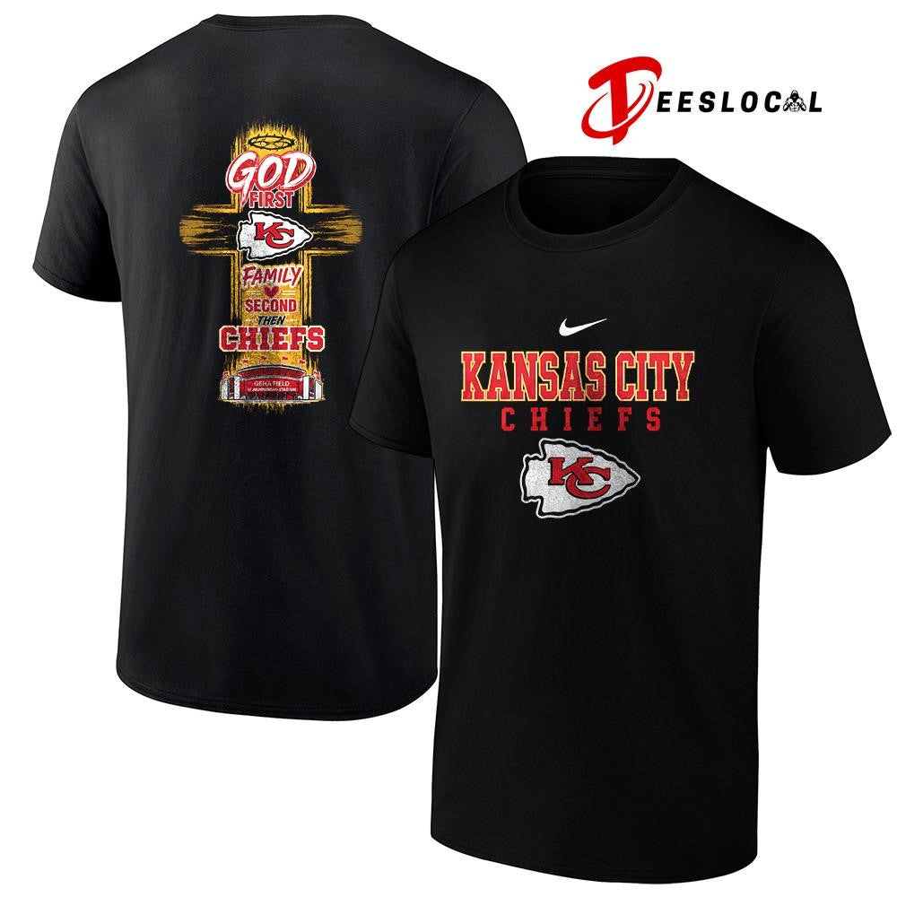 Kansas City Chiefs God first family second cross shirt Unisex T-shirt, Sweatshirt, Hoodie, Long Sleeve Tee - T-Shirt, Sweatshirt, Hoodie