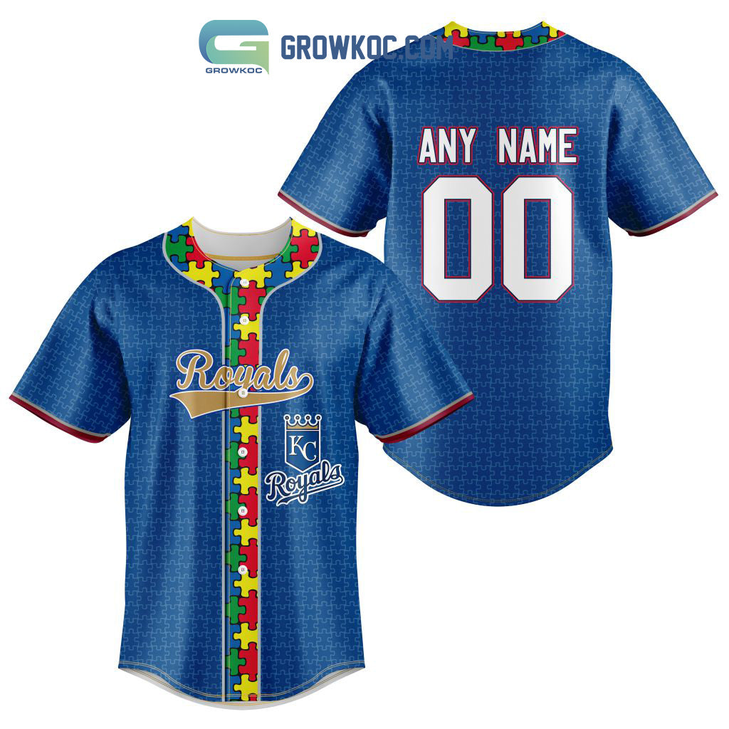 Kansas City Royals MLB Fearless Against Autism Personalized Baseball Jersey Unisex T-shirt, Sweatshirt, Hoodie, Long Sleeve Tee - T-Shirt, Sweatshirt, Hoodie