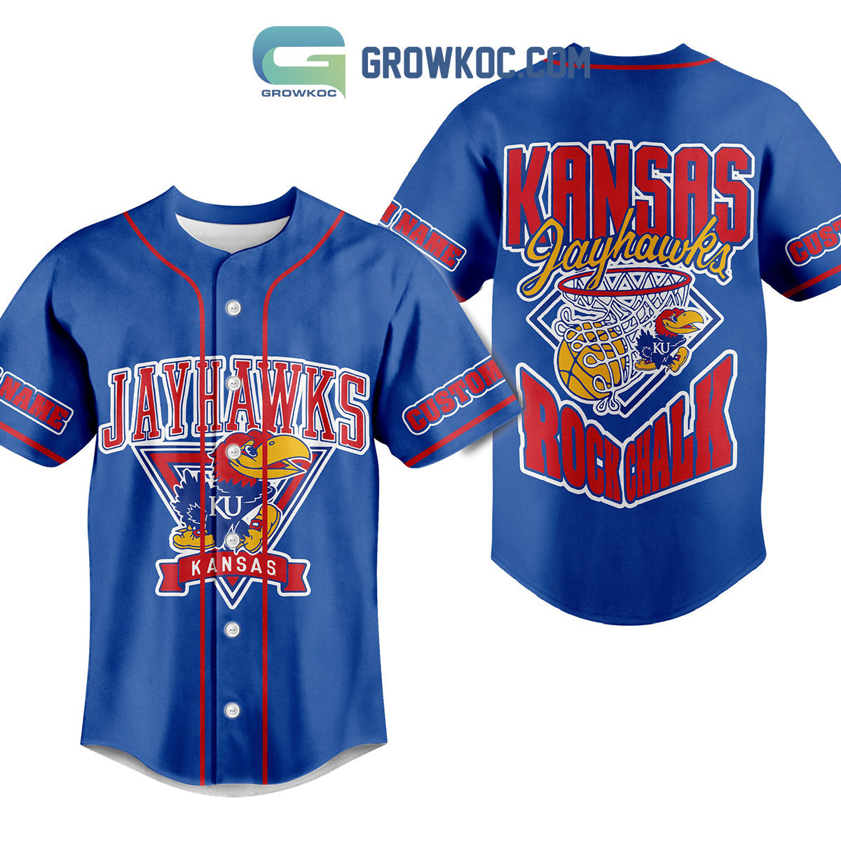 Kansas Jayhawks Rock Chalk Personalized Fan Baseball Jersey Unisex T-shirt, Sweatshirt, Hoodie, Long Sleeve Tee - T-Shirt, Sweatshirt, Hoodie