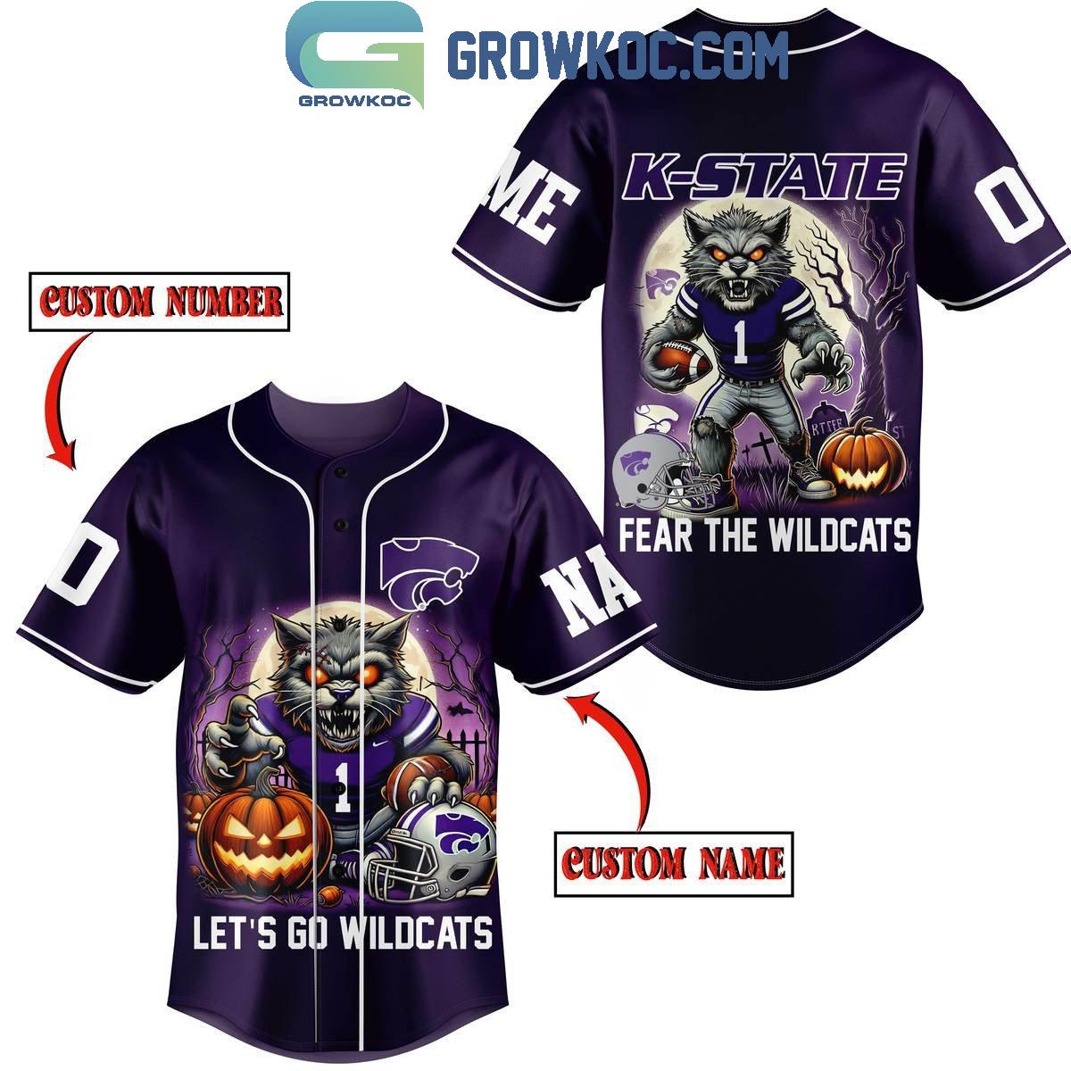 Kansas State Wildcats Halloween Lets Go Wildcats With Fear Personalized Baseball Jersey Unisex T-shirt, Sweatshirt, Hoodie, Long Sleeve Tee - T-Shirt, Sweatshirt, Hoodie