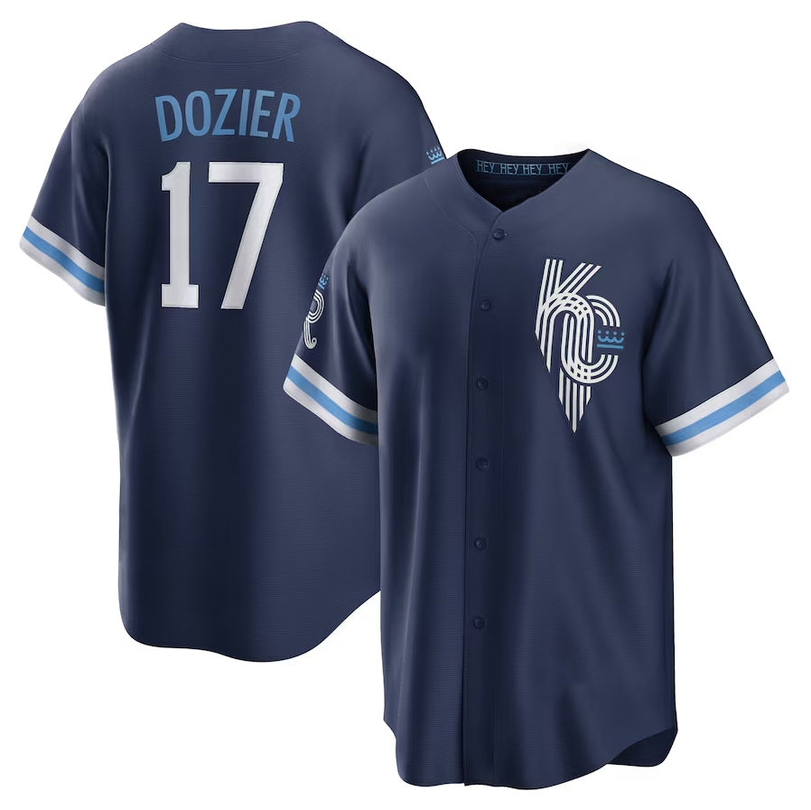 Kansas City Royals #17 Hunter Dozier City Connect Replica Player Jersey - Navy Stitched Baseball Jersey baseball jersey product view 1