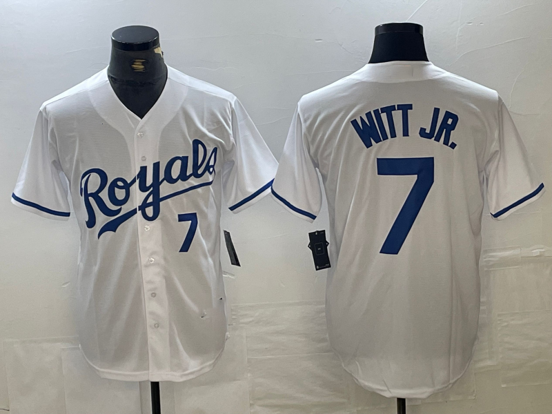 Kansas City Royals #7 Bobby Witt Jr Number White Cool Base Stitched Baseball Jersey baseball jersey product view 1