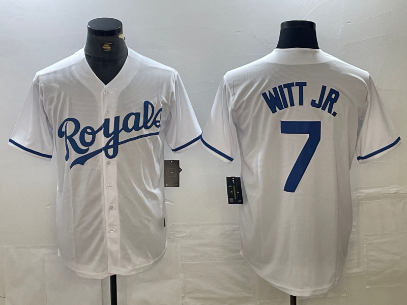 Kansas City Royals #7 Bobby Witt Jr Number White Cool Base Stitched Baseball Jersey baseball jersey product view 1