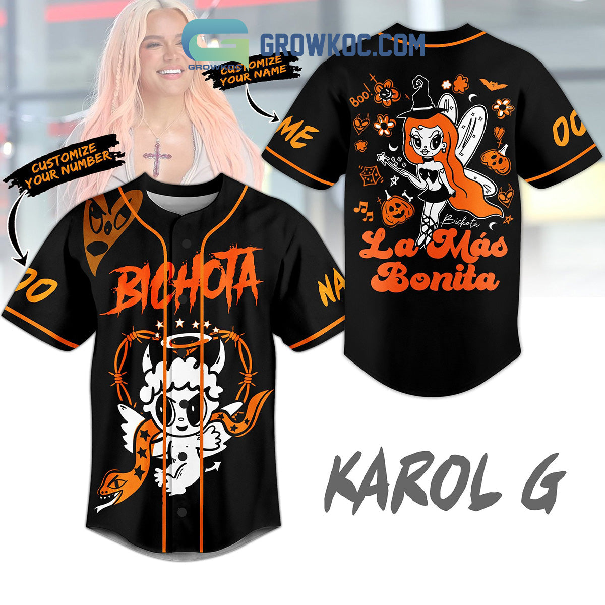 Karol G Bichota La Mas Bonita Personalized Baseball Jersey Unisex T-shirt, Sweatshirt, Hoodie, Long Sleeve Tee - T-Shirt, Sweatshirt, Hoodie