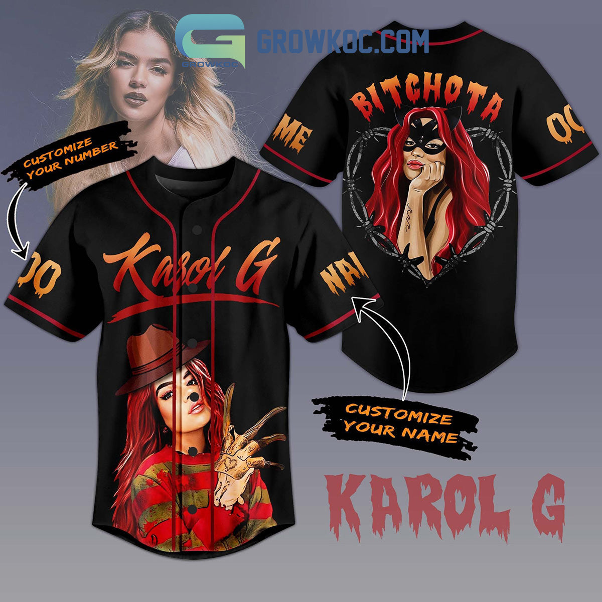 Karol G Bitchota Personalized Baseball Jersey Unisex T-shirt, Sweatshirt, Hoodie, Long Sleeve Tee - T-Shirt, Sweatshirt, Hoodie
