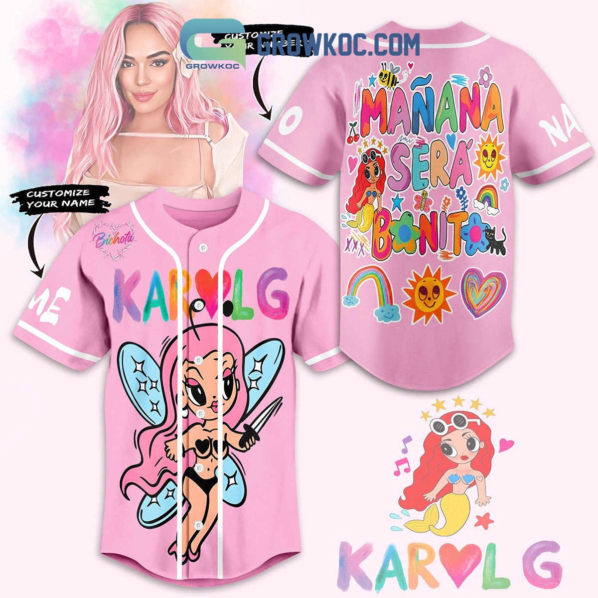 Karol G Manana Sera Bonito Personalized Baseball Jersey Pink Version Unisex T-shirt, Sweatshirt, Hoodie, Long Sleeve Tee - T-Shirt, Sweatshirt, Hoodie