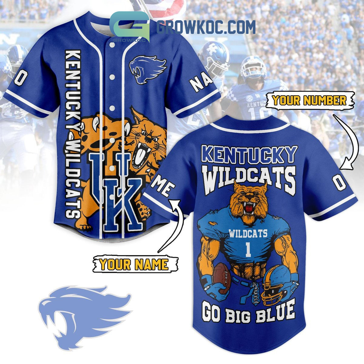 Kentucky Wildcats Go Big Blue Personalized Baseball Jersey Unisex T-shirt, Sweatshirt, Hoodie, Long Sleeve Tee - T-Shirt, Sweatshirt, Hoodie
