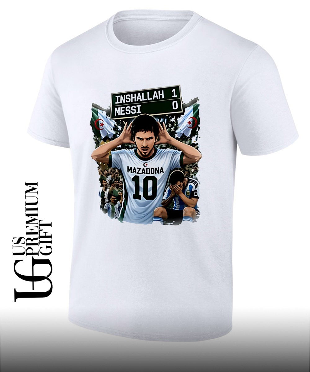 Khoubaib Kouas Messi vs Maza Algeria Argentina shirt Unisex T-shirt, Sweatshirt, Hoodie, Long Sleeve Tee - T-Shirt, Sweatshirt, Hoodie