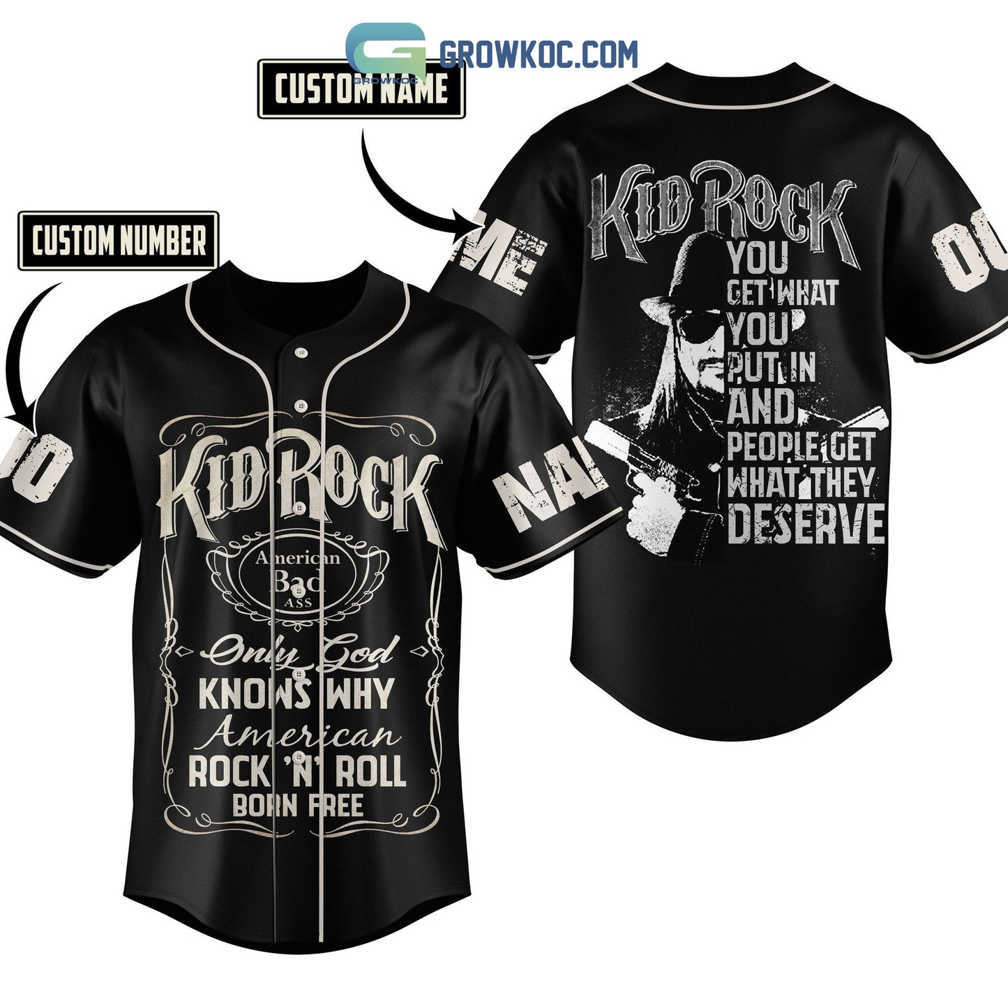 Kid Rock American Rock N Roll Born Free Personalized Baseball Jersey Unisex T-shirt, Sweatshirt, Hoodie, Long Sleeve Tee - T-Shirt, Sweatshirt, Hoodie
