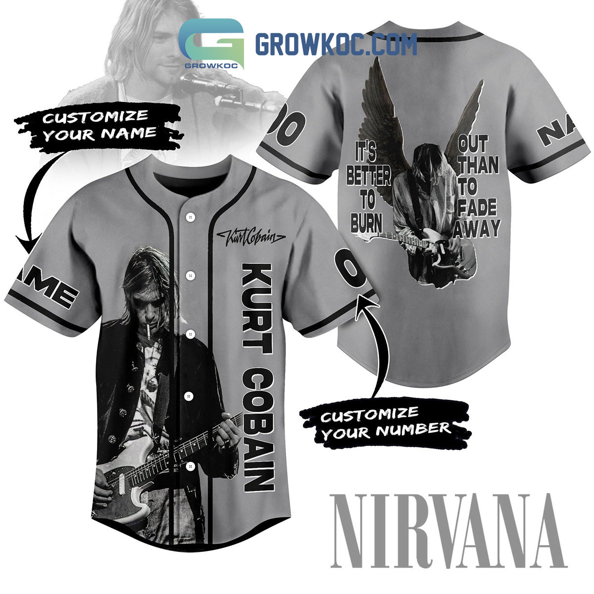 Kurt Coban It Is Better To Burn Out Than To Fade Away Custom Name Number Baseball Jersey Unisex T-shirt, Sweatshirt, Hoodie, Long Sleeve Tee - T-Shirt, Sweatshirt, Hoodie