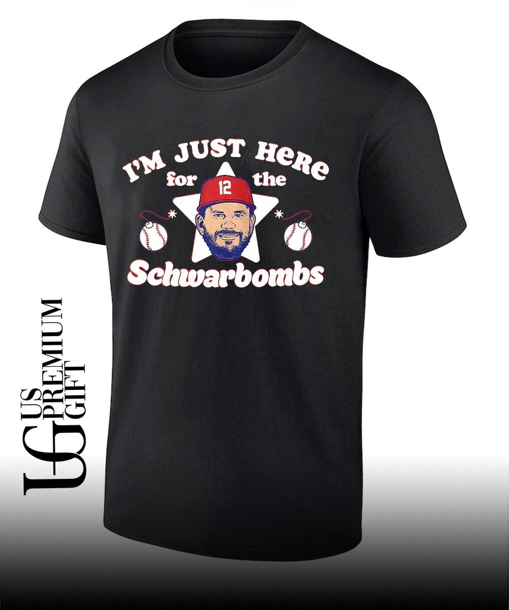 Kyle Schwarber big head Im Just Here For The Schwarbombs Philadelphia Phillies baseball signature shirt - T-Shirt, Sweatshirt, Hoodie
