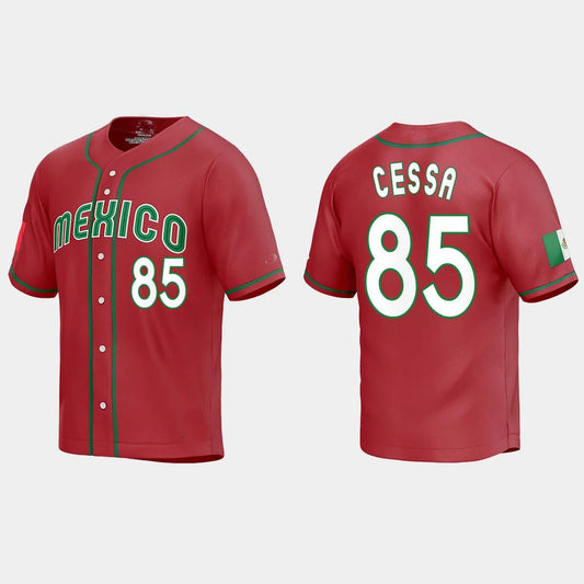 #85 LUIS CESSA MEXICO BASEBALL 2023 WORLD BASEBALL CLASSIC REPLICA JERSEY ¨C RED Stitches Baseball Jerseys baseball jersey product view 1