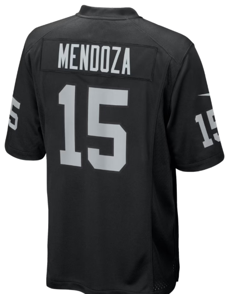LV. Raiders #15 Fernando Mendoza Black 2026 Draft First Round Pick No. 1 Team Game Jersey football jersey product view 1
