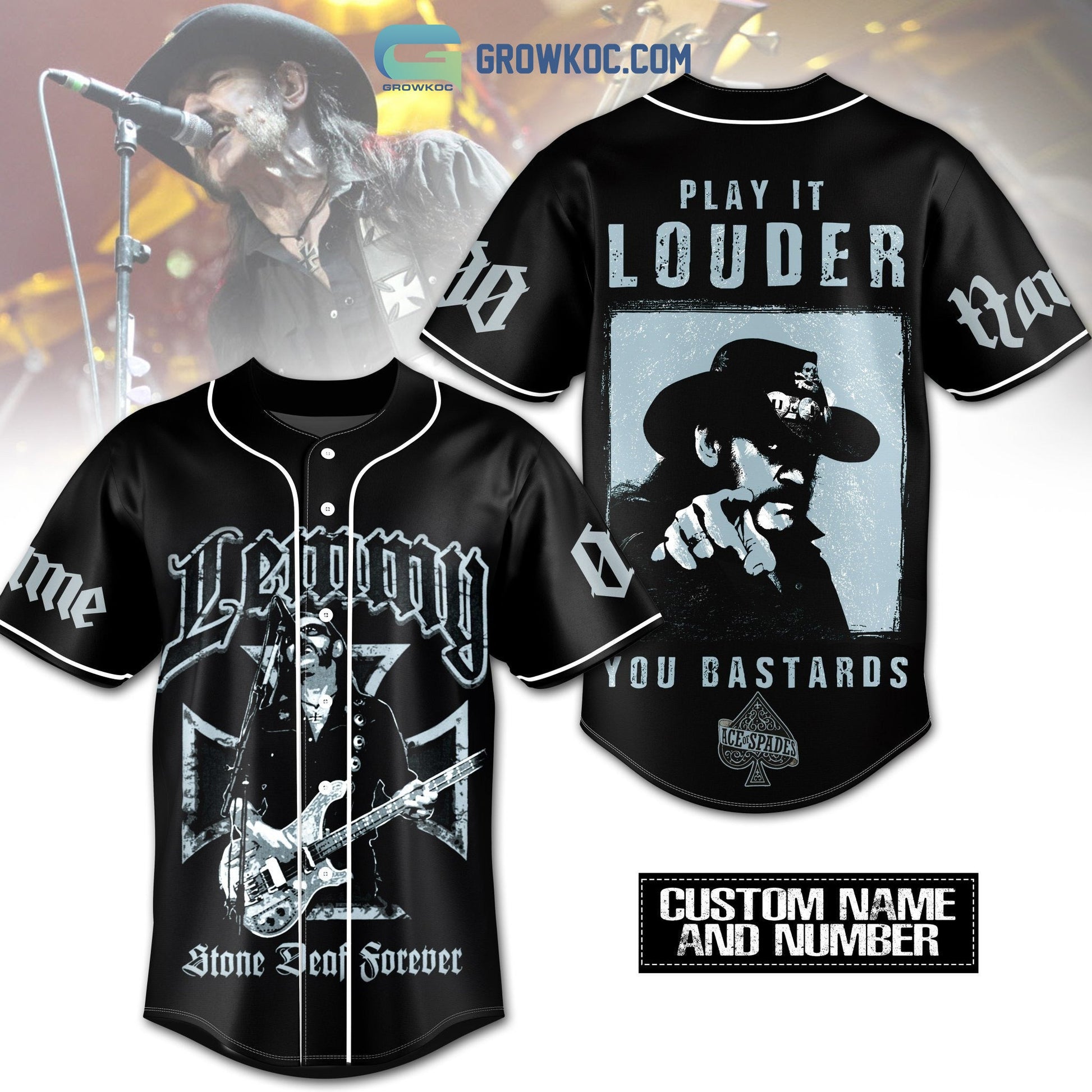 Lemmy Stone Deaf Forever Play It Louder You Bastards Personalized Baseball Jersey Unisex T-shirt, Sweatshirt, Hoodie, Long Sleeve Tee - T-Shirt, Sweatshirt, Hoodie