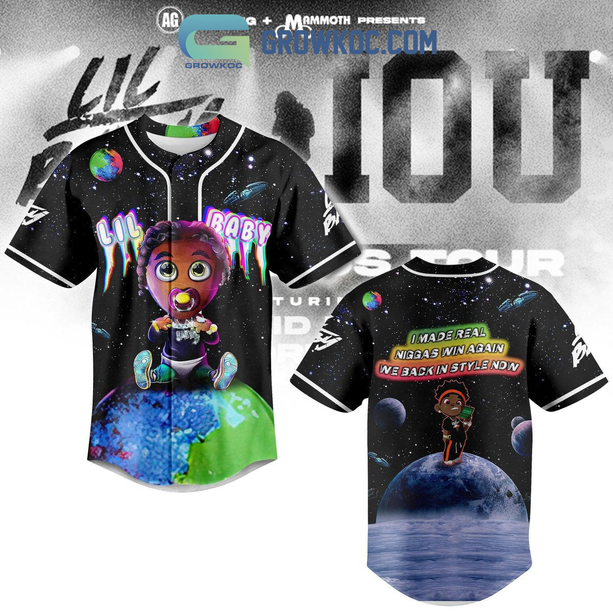 Lil Baby IOU Tour I Made Real Niggas Win Again Baseball Jersey Unisex T-shirt, Sweatshirt, Hoodie, Long Sleeve Tee - T-Shirt, Sweatshirt, Hoodie