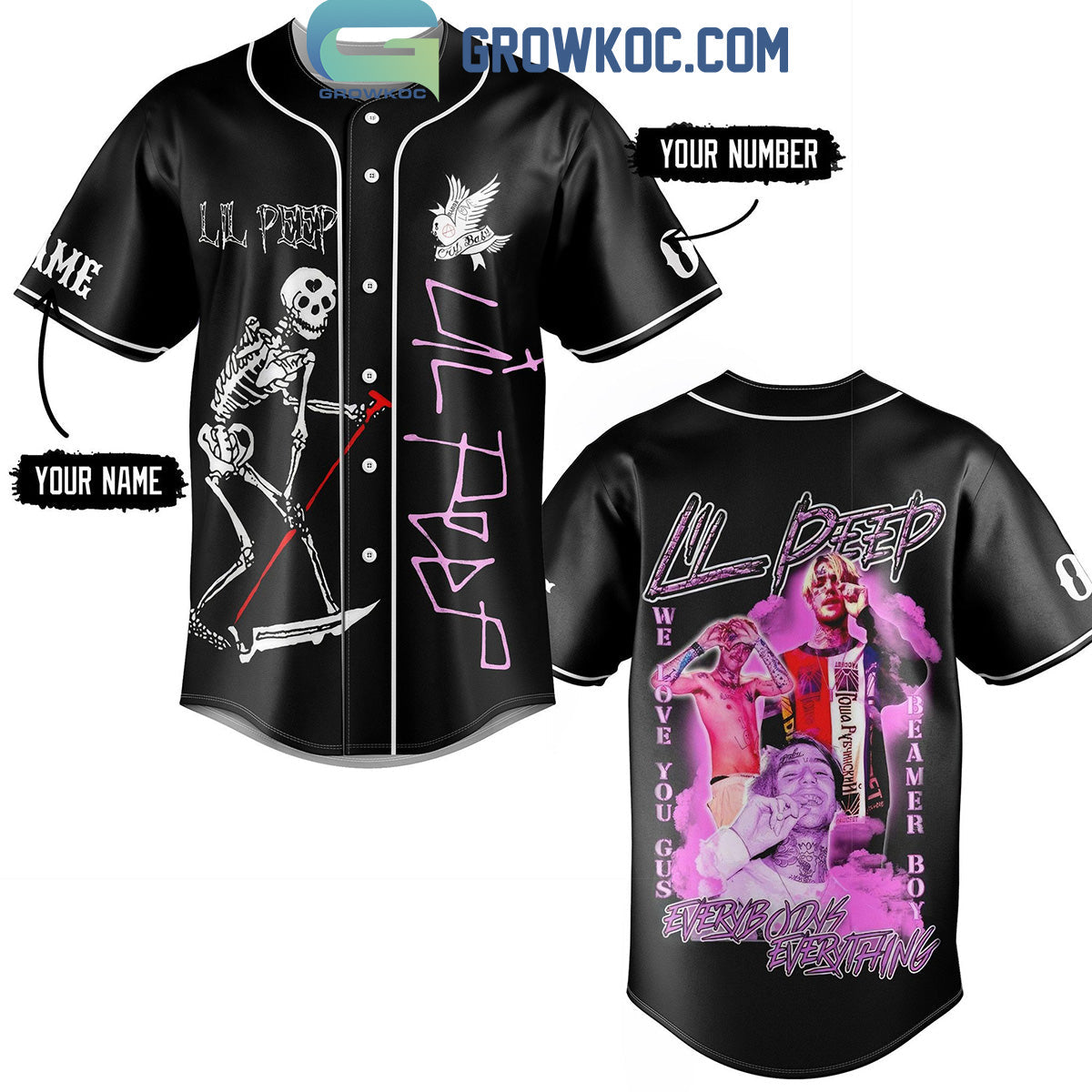 Lil Peep Everybody Everything Personalized Baseball Jersey Unisex T-shirt, Sweatshirt, Hoodie, Long Sleeve Tee - T-Shirt, Sweatshirt, Hoodie
