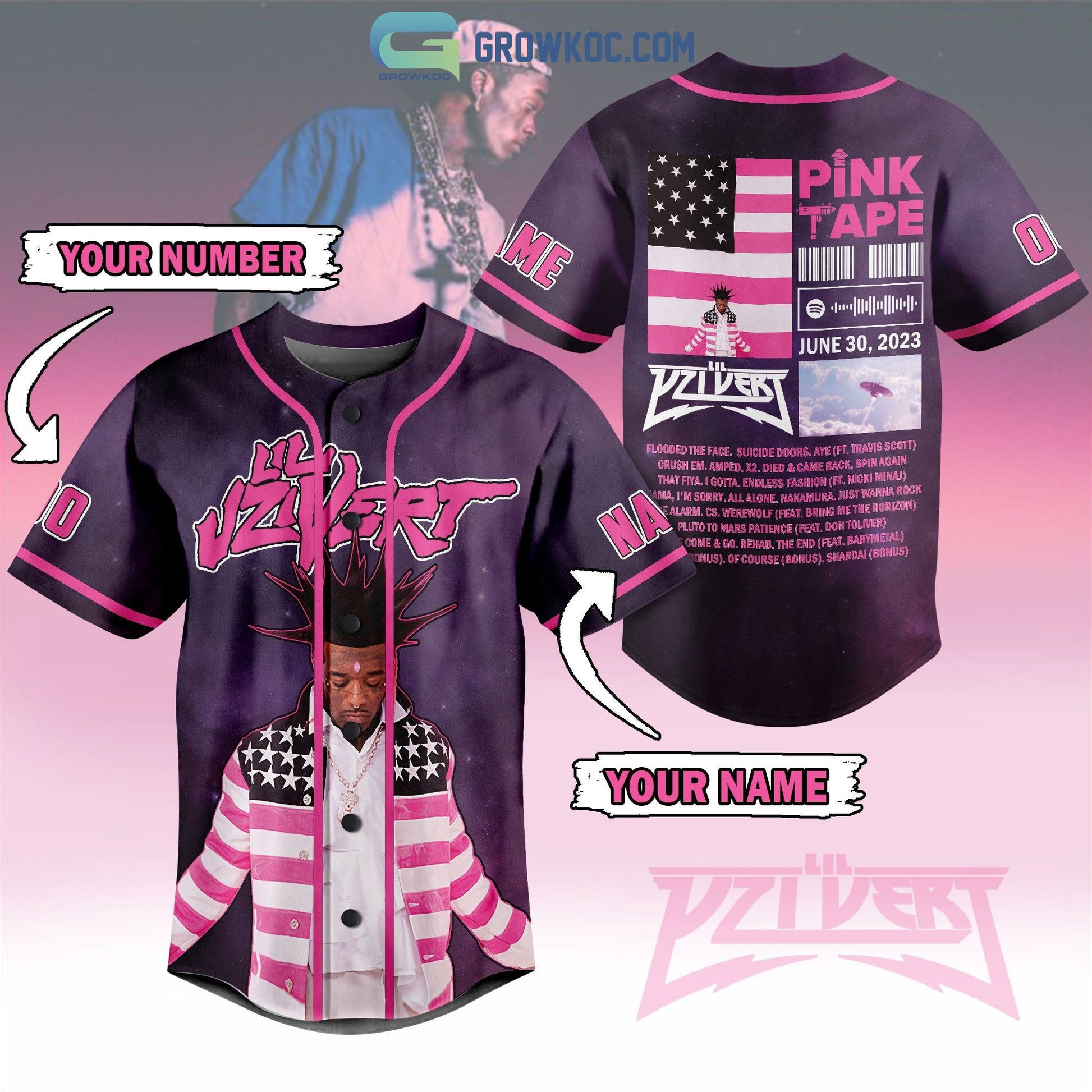 Lil Uzi Vert Pink Tape 2023 Personalized Baseball Jersey Unisex T-shirt, Sweatshirt, Hoodie, Long Sleeve Tee - T-Shirt, Sweatshirt, Hoodie