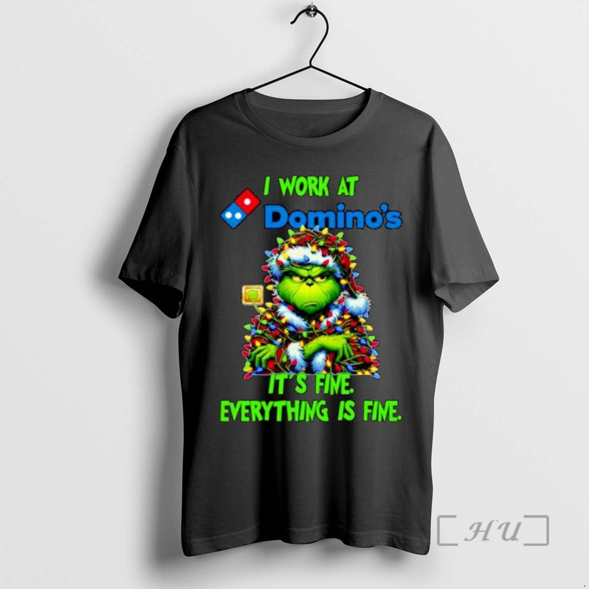 Limited Grinch Santa I Work Dominos Fine Everything Is Fine Lights T-Shirts, Hoodie, Sweatshirt - T-Shirt, Sweatshirt, Hoodie